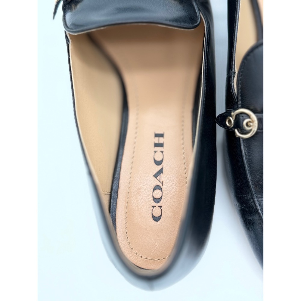 COACH Isabel Black Leather Loafers Gold Hardware Strap C Buckle Flats 8.5 - Picture 8 of 8